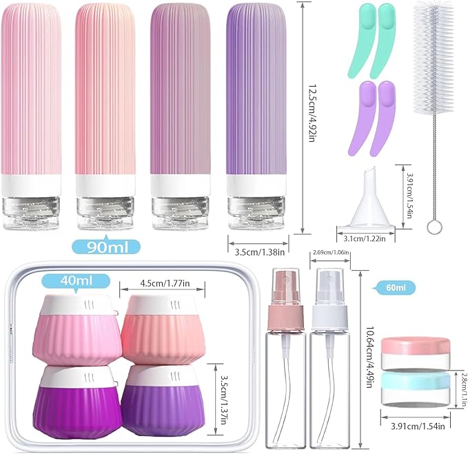 18Pack Travel Bottles for Toiletries TSA Approved Silicone Travel Containers for Toiletries, Leak Proof Refillable Liqus Shampoo And Conditioner travel Essentials toiletry Bottles (BPA Free)