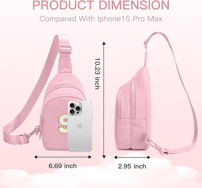 Viverte Small Corduroy Sling Bag Initial Crossbody Bag Fanny Pack for Girls Personalized Birthday Gifts for Teen Girls Gifts