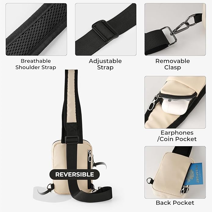 BROADREAM Sling Bag, Crossbody Bag with Anti-Theft Lock Zipper, RFID Blocking & Water Resistant for Travel Work Sport