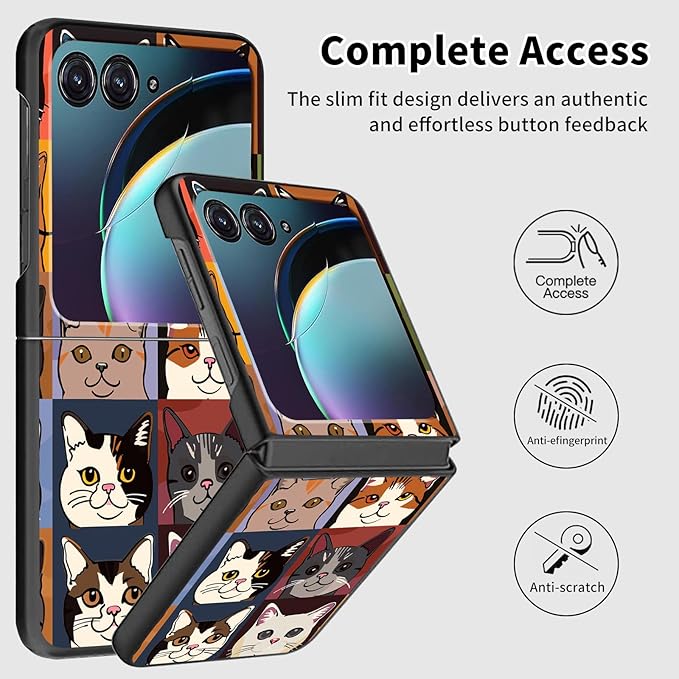 for Motorola Razr Plus 2025 Case,for Razor Plus 2025 Phone Case Cute Slim Hard PC Ultra-Thin Anti-Scratches Shockproof Protective Cover,Cartoon Cat