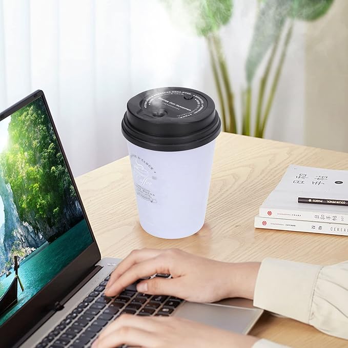 Humidifiers for Bedroom, 300ml Cool Mist Humidifiers, USB Mini Cute Coffee Cup Humidifier, Car Humidifier, Purple Desk Humidifier, Small Humidifier, Low Noise, Auto Shut-Off for Plant, Office(Purple)