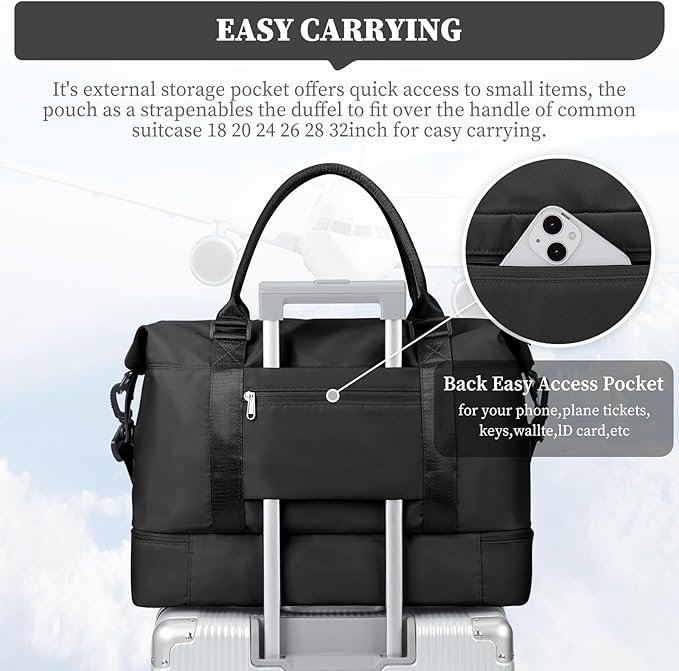 Weekender Bags for Women,Personal Item Travel Bag with Shoes Compartment,Overnight Travel Duffel Bag with Toiletry Bag,Medium