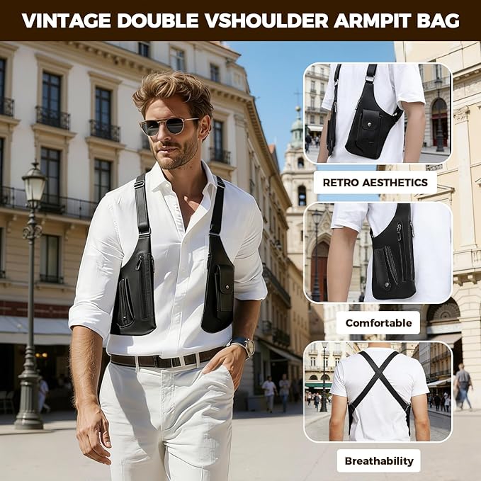 ECGER Large Double Shoulder Armpit Bag - Underarm Holster for Men, Anti-Theft Concealed Crossbody Wallet|phone Pouch for Outdoor Travel Cycling Work, Premium PU Leather (Black Armpit Bag)