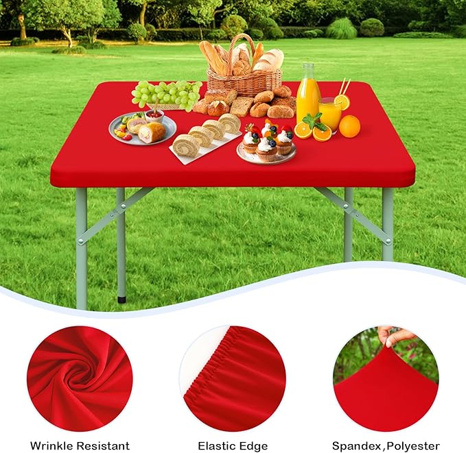 Wolkemer 4 Pack Red Fitted Tablecloth 34x34 Inch Square Elastic Edges Table Cloth, Spandex Stretch Table Cover with Machine Washable Fabric for Wedding Party Picnic Dining Indoor Outdoor