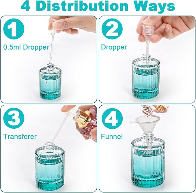 Lawei 6 Pack 30ml/1oz Refillable Perfume Bottles, Empty Small Glass Spray Bottles with 4 Kinds of Perfume Dispenser, Portable Travel Atomizer Bottle, Leak-proof Fragrance Containers for Men/Women
