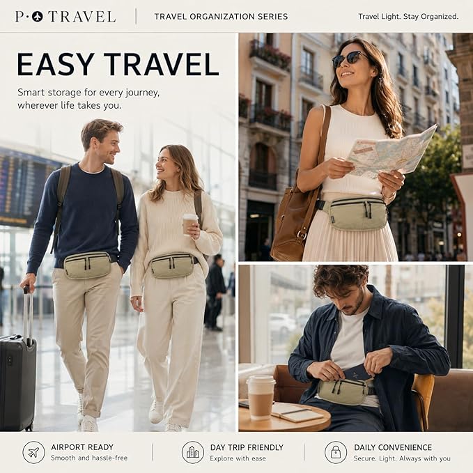 Travel Passport Holder - RFID Blocking Travel Pouch Money Belt Airtag Passport Wallet for Men, Women