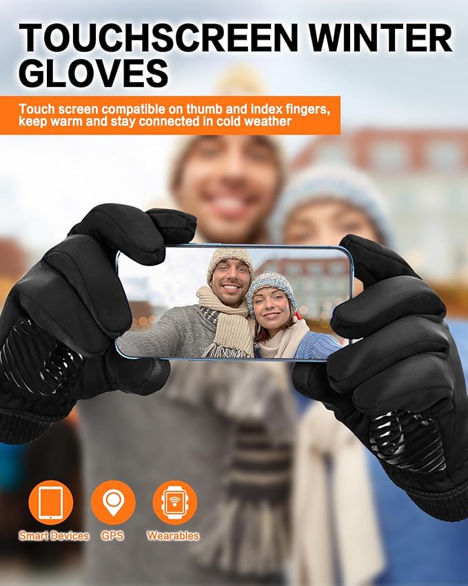 FEWTUR Winter Waterproof Gloves for Women and Men - Thermal Gloves with Touchscreen Fingers, Warm Gloves for Running, Bike and Hiking Cold Weather