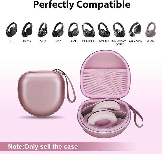 Headphone Case Compatible with JBL/Beats/BERIBES/Jlab/Picun/TOZO/KVIDIO/Soundcore Anker/Skullcandy Noise Cancelling Over-Ear Headphones, Pearl Pink