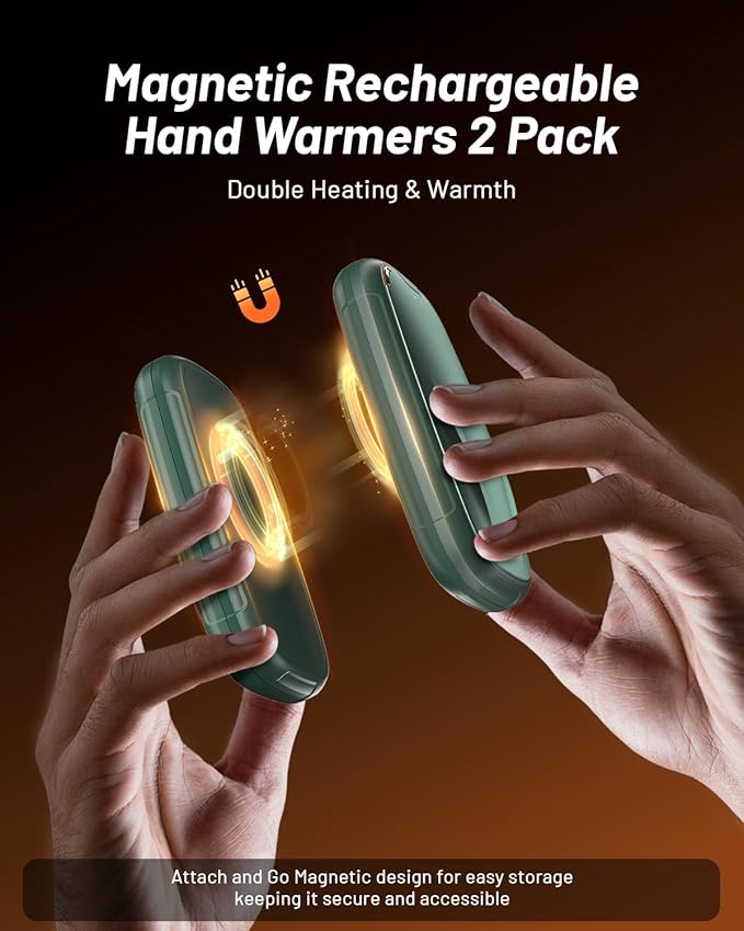 Hand Warmers Rechargeable 2 Pack, 3-Settings Rechargeable Hand Warmer, AI Smart Heating, Pocket Portable Electric Hands Warmer, Magnetic Handwarmers, A Winter for Kids and Loved Ones