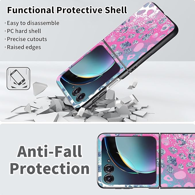 for Motorola Razr Plus 2025 Case,for Razor Plus 2025 Phone Case Cute Slim Hard PC Ultra-Thin Anti-Scratches Shockproof Protective Cover,Pink Blue Glitter