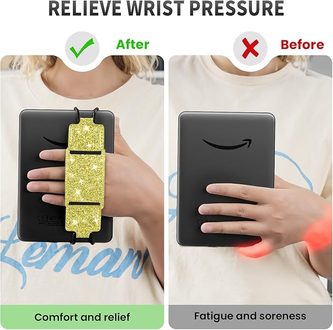 MoKo 2 Pack Security Hand Strap for 6-8" Kindle eReaders Fire Tablet-Kindle/Kobo/Voyaga E-Book Tablet, High-Elasticity Versatile Hand Strap Lightweight Finger Grip Holder, Lemon Yellow+Glitter Yellow