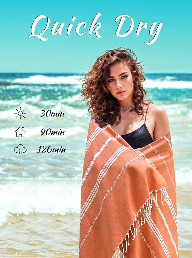 cabanana Turkish Beach Towel Oversized - 40"x70" Quick Dry Sand Free Thin Beach Towels for Adults,Extra Large Cotton Lightweigh Travel Towel for Beach Accessories (Coral)