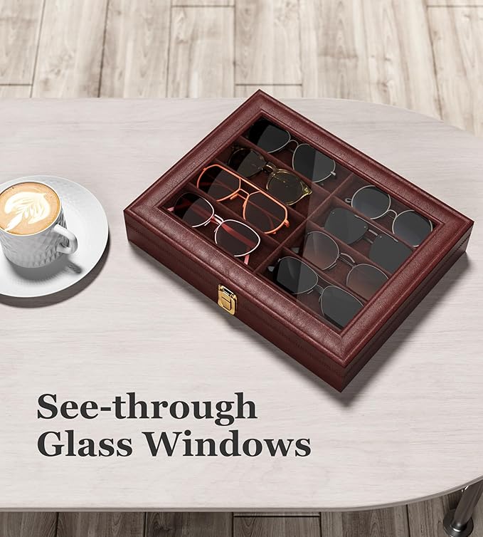 NEWLOOP 10/30 Slots Sunglass Organizer for Multiple Pairs of Eyeglass See-through Display Case Storage Box for Women Men