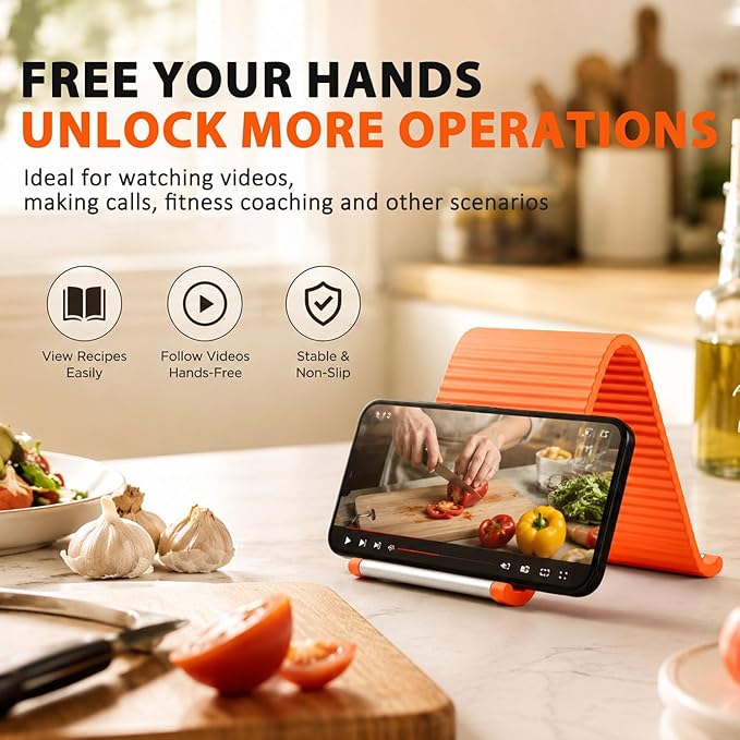 Portable Foldable Silicone Aluminum Phone Holder, 2026 New Flexible Silicone Aluminum Phone Holder, Folded into Any Shape, Universal Adjustable Anti-Slip Desktop Mount for Home Office Travel (Orange)