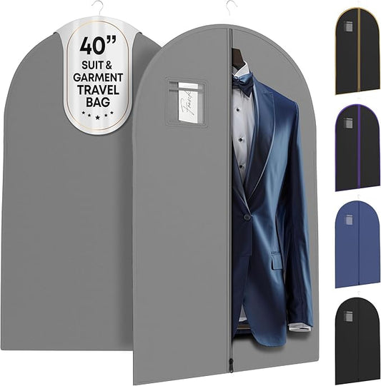 Your Bags Travel Garment Bag – Durable Zippered Single Suit Bag for Storage – Water-Resistant Clothes Cover - Hanging Garment Bags for Travel with ID Pocket – 40" x 24" - Grey (Pack of 1)