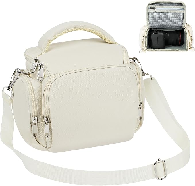 Ainiv DSLR Camera Bag, Waterproof Anti-Shock SLR Camera Case, Large Adjustable Shoulder Strap Camera Backpack, Portable Crossbody Single Shoulder Backpacks Compatible with Canon, Sony, Nikon, Beige