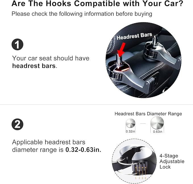 Car Headrest Hook with Phone Holder, Universal 360 Rotation Headrest Hooks for Purses and Bags (Silver)