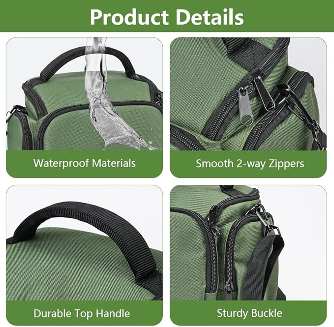 Ainiv DSLR Camera Bag, Waterproof Anti-Shock SLR Camera Case, Large Adjustable Shoulder Strap Camera Backpack, Portable Crossbody Single Shoulder Backpacks Compatible with Canon, Sony, Nikon, Green