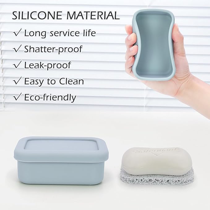 AIDIMMING Leak Proof Silicone Travel Soap Case with Drain Pad, Compact Bar Soap Container with Lid, Portable Soap Holder for Standard Bar Soap & Handmade Soap, Travel Camping Gym (Light Gray)