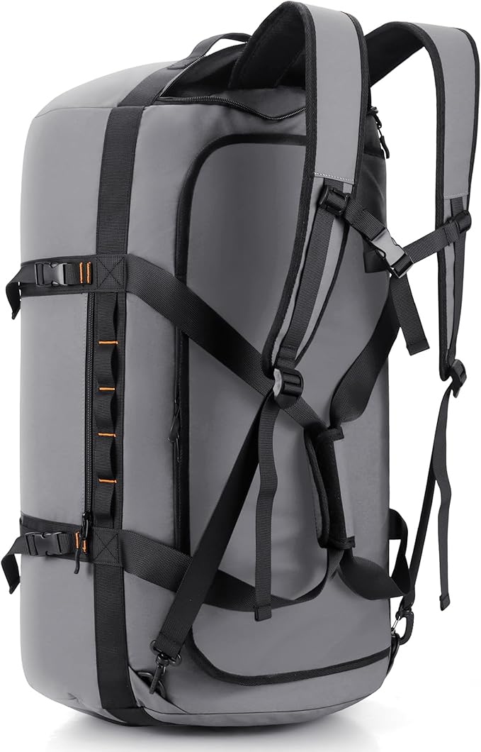 Hulongo 40L/60L/90L Large Waterproof Duffle Bag Backpack for Men, Mens Duffel Backpack Bags for Traveling, Heavy Duty (Grey, 40L)