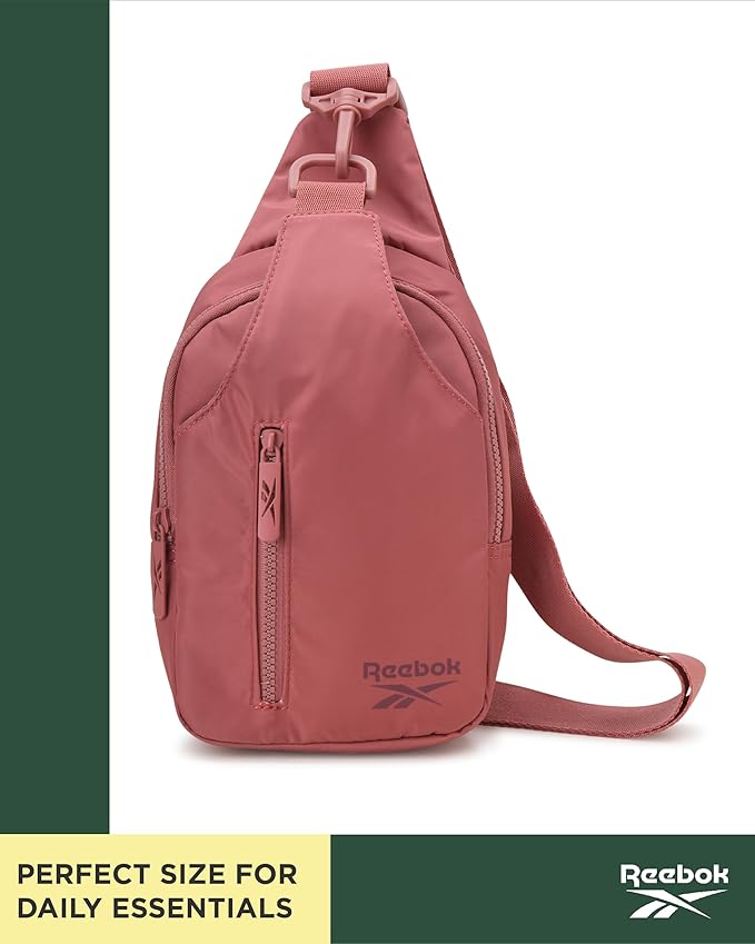 Reebok Unisex Crossbody Bag - Convertible Compact Durable Cross Body Bag for Women and Men - Gym and Travel Essentials, Size One Size, Berry Rose
