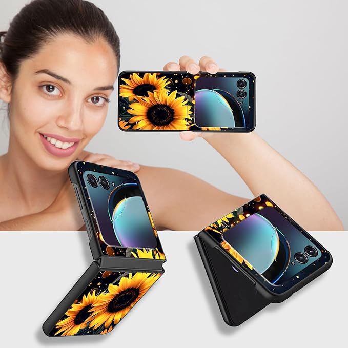 for Motorola Razr 2025 Case,for Moto Razr 60 Phone Case Cute Slim Hard PC Ultra-Thin Anti-Scratches Shockproof Protective Phone Cover,Glitter Sunflower
