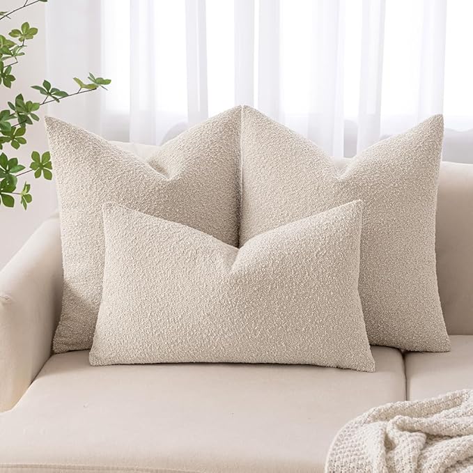 MIULEE Textured Boucle Throw Pillow Cover Beige Boho Accent Solid Eruo Sham Pillow Case Decorative Soft Pack of 1 Couch Cushion Chair Sofa Bedroom Livingroom Home Decor,24x24 Inch