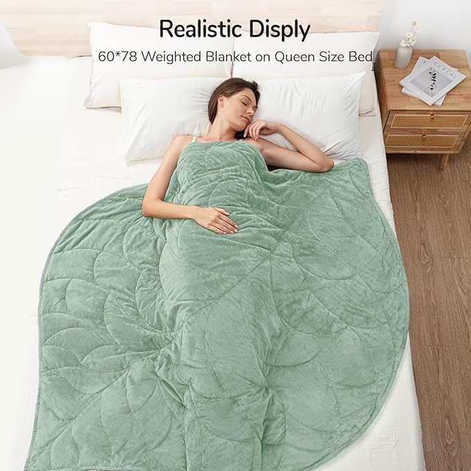 Kaisa Weighted Blanket for Adults (15 lbs,60" x 78"), Soft Heavy Blanket Machine Washable, Queen Size Weighted Blankets with Glass Beads for Couch and Bed, Sage Green