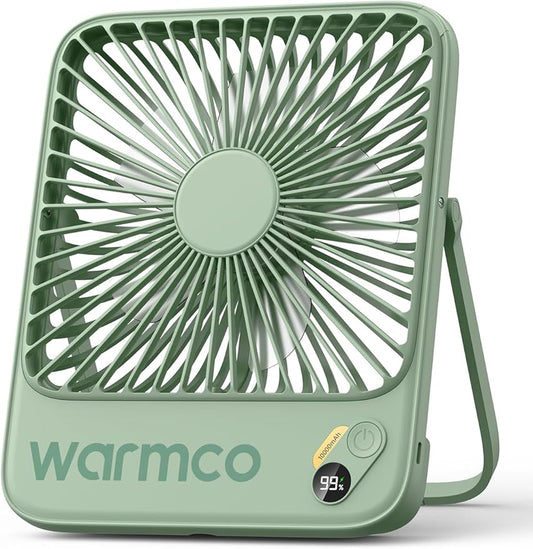 Warmco 10000mAh Portable Travel Fan 7-inch, Up to 24H Runtime, Ultra-thin Quiet Rechargeable Battery Operated Desk Fan with Digital Display for Camping, Office, Bedroom, Cruise Essentials