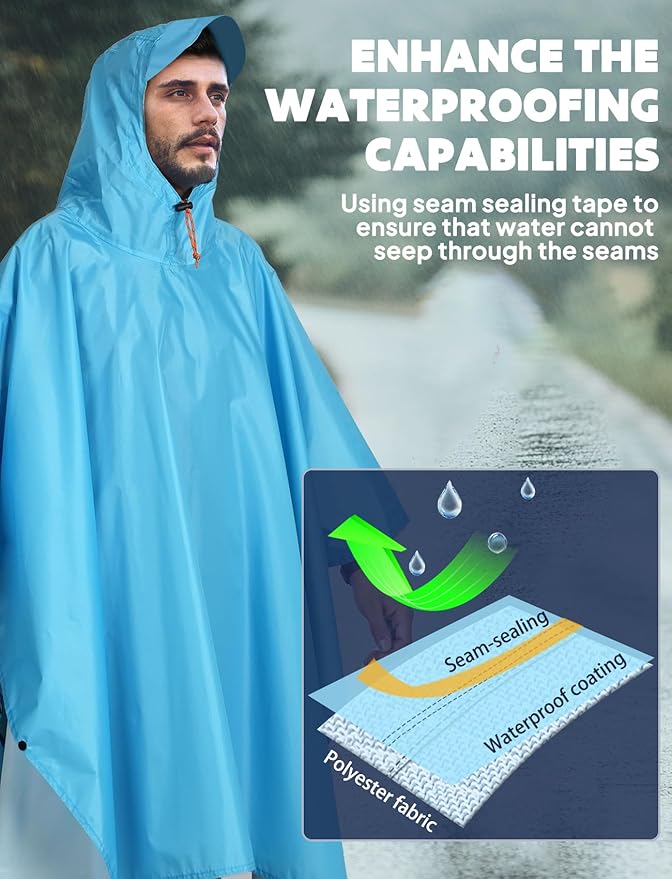 ANYOO Hooded Rain Poncho for Adults Waterproof Lightweight Rain Coat for Men Women Reusable Rain Jacket for Emergency Outdoor