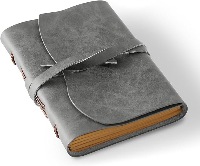 RILIHO Leather Journal Notepad, Small Notebook 4.8x6.5 Inches, Mini Journal, Retro Premium Planner, Lined Diary Vintage Style, Ideal for Women and Men, Artists, Travelers, Grey