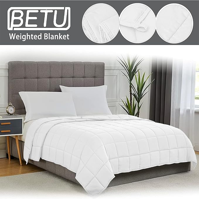 White Weighted Blanket for Adults 15lbs, 48"x72", Twin Full Size Cooling Heavy Throw Blanket for 140-160lbs, Microfiber Soft Thick Big Blankets Weighted Comforter Gifts for Sleeping