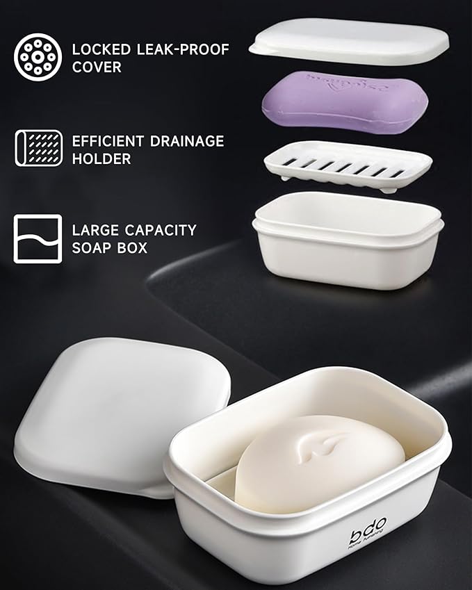 Travel Essentials Soap Holder with Lid,Leakproof Soap Dish with Drainage Layer, Portable Travel Soap Bar Case for Camping, Gym, Bathroom,Kitchen,Dormitory,Hotel(Pink)