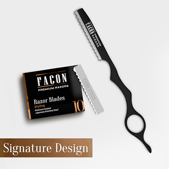 Facón Hair Razors for Cutting Hair - Professional Styling Razor Kit with 11 Replacement Blades, Stainless Steel Hairs Cutting Tool for Salon & Home, Premium Cutting Thinning Texturizing Faether Razor