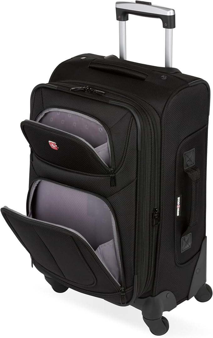 SWISSGEAR Sion 2-Piece Travel Set, Softside Expandable Carry-On Spinner Bundled with 1900 ScanSmart 17" Laptop Backpack with RFID Blocking & Tech Organization, Black