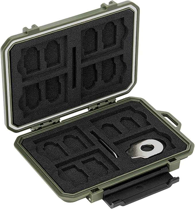 IP67 Waterproof Memory Card Case, Slim Anti-Shock SD TF Card Holder Carrying Case Organizer for 8 SD/SDHC/SDXC Cards, 12 MicroSD/MicroSDHC/MicroSDXC/TF/MSD Cards, 2 Nano SIM Storage - Green