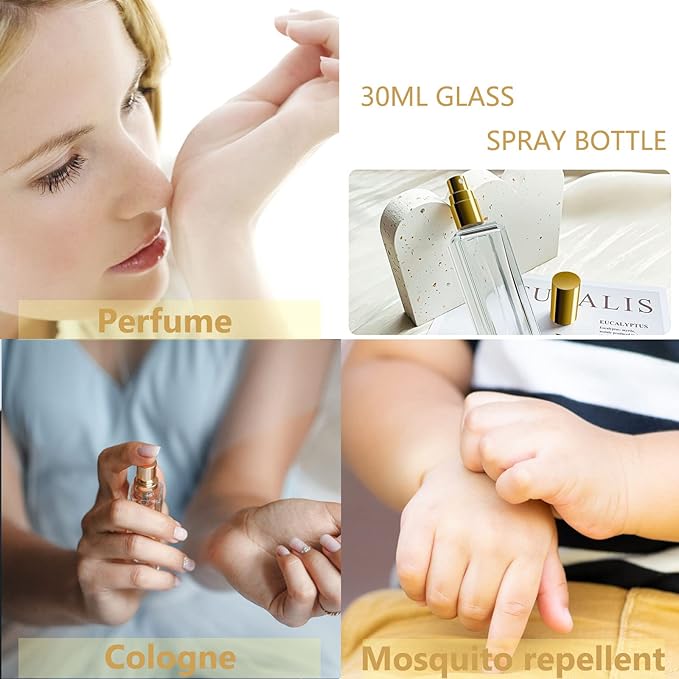 30 ml Glass Spray Bottle, 1 oz Perfume Bottles Empty, Glass Atomizer, Small Travel Atomizer Bottle Refillable (6 PCS, Gold)