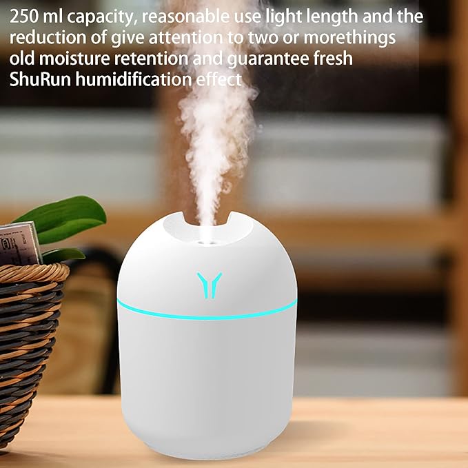 Small Humidifier, Super Quiet,7 Color Nightlight,2 Mist Modes,Auto Shut-Off Portable Mini Humidifier,USB Charging,Easy to Clean & Fill Room Humidifier for Car Home Desktop Office