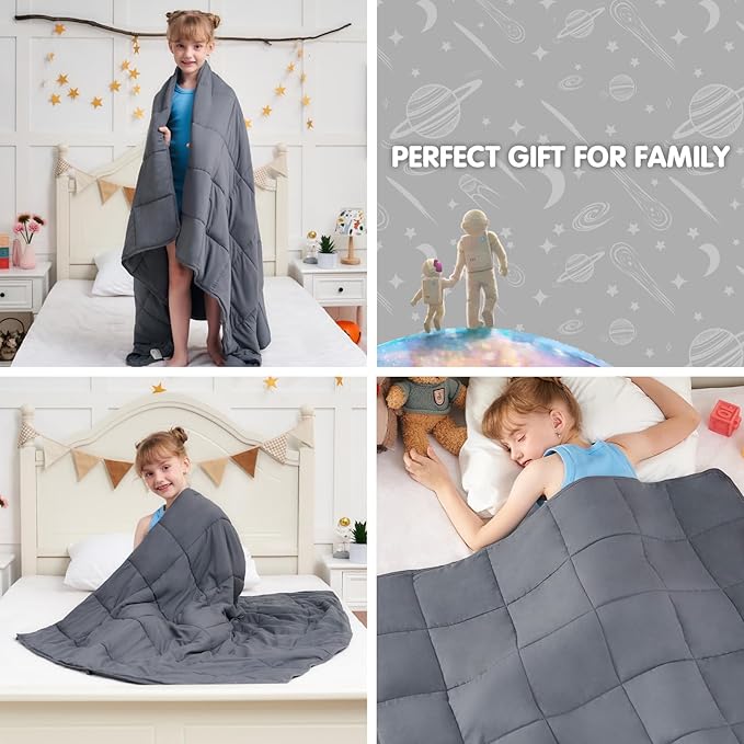 Weighted Blanket Kids 5lbs, 36"x48", Cooling Heavy Throw Blanket for 40-60lbs, Microfiber Soft Thick Big Blankets Weighted Comforter Breathable Gift, Grey