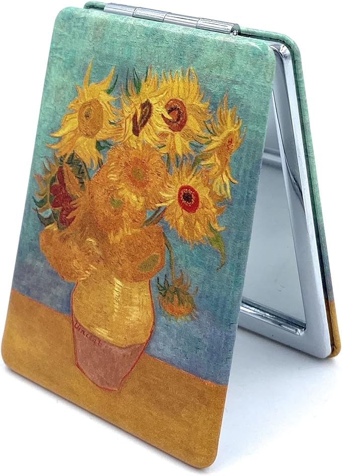 Square Compact Mirror Rectangular Purse Mirror Small Cosmetic Mirror for Purses Handheld Mirror Van Gogh Sunflowers Gifts, Diameter 2.75''x0.4'' Thickness