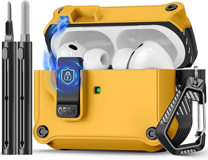 Pohgelan Compatible with AirPods Pro 3 Case,Magnetic Automatic Lock with Cleaning Kit,Compatible with Magsafe Cover-Yellow