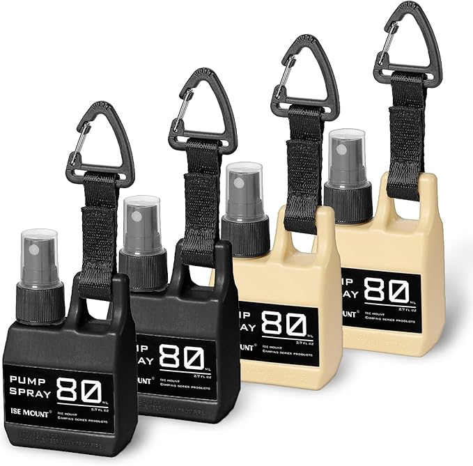Camping Mini Spray Bottles with Hanging Buckle - 4 Pcs 80ml Refillable Dispenser Bottle with Molle Clip Strap for backpacks