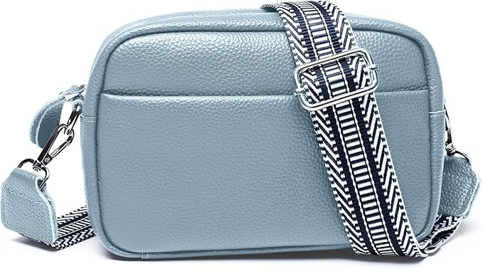Small Crossbody Bags for Women Genuine Leather, Guitar Strap Shoulder Handbag Purse Camera Bag with Rfid Card Slots, blue