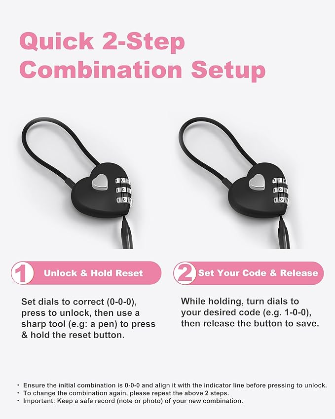 3 Digit Combination Lock Cable 1 ft, Combo Long Cable Lock with Code, Thin Wire Small Padlock Combination, for Travel Luggage, Backpack, Cabinet, Fridge Door, Bike Motorcycle Helmet
