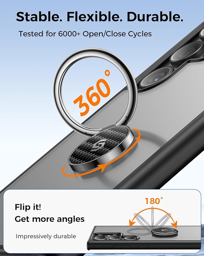 Syncwire Adhesive Phone Ring Holder Stand, 360° Rotation Cell Phone Finger Ring Kickstand, Polished Metal Phone Grip for Smartphones-Carbon Fiber Black