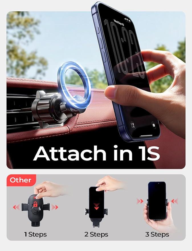 LISEN for MagSafe Car Mount,Car Accessories for Women Men [2025 Ultra] Magnetic Phone Holder for Car 360 Dashboard Vent Phone Mount for Car Organization iPhone 16 15 14 13 12 Pro Plus Mini, Black