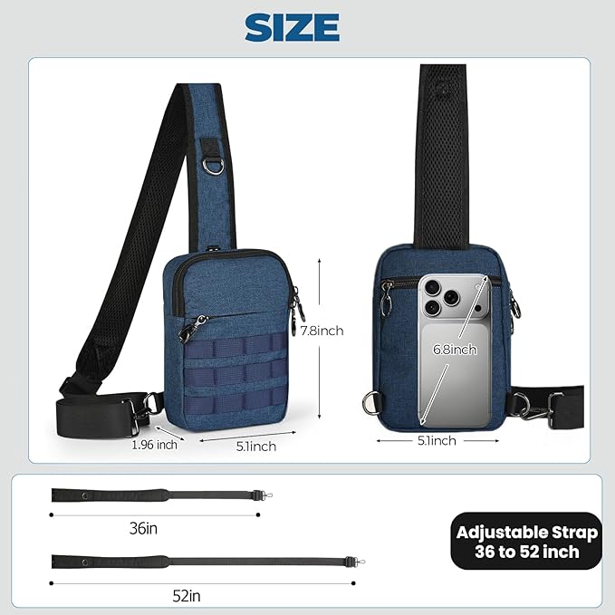 Sling Bag, Tactical Anti Theft Crossbody Bag with Zipper Lock RFID EDC Small Chest Bags for Men Women(Blue)
