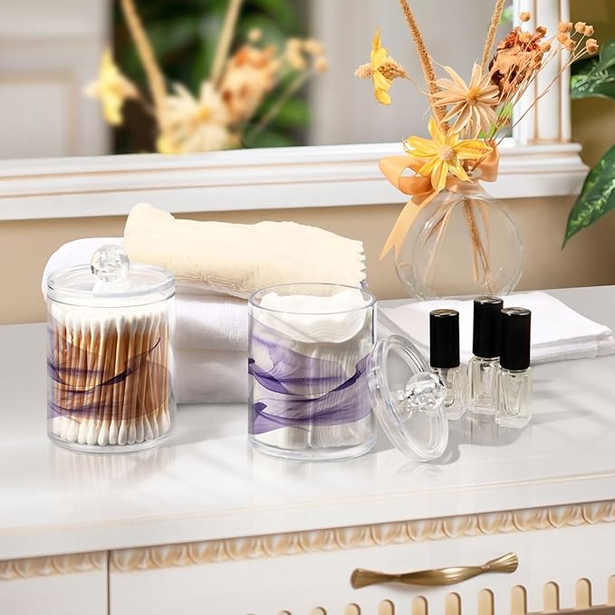 2 Pack Qtip Holder Organizer Dispenser Purple Calla Lily Flower Bathroom Storage Canister Cotton Ball Holder Container for Cotton Pads/Swabs/Floss