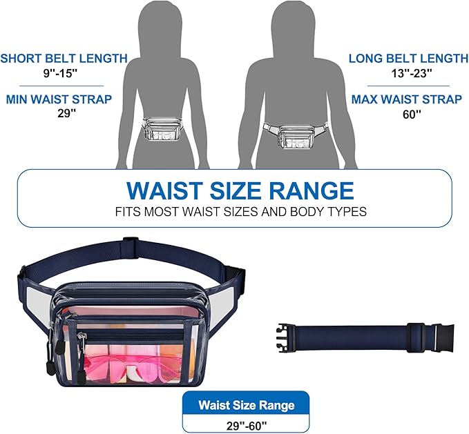Clear Bag Stadium Approved Clear Fanny Pack for Women for Work,Multi-purpose Waist Bag for Travel & Sporting Event