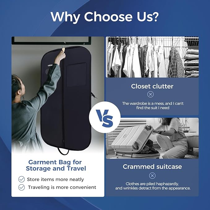 Garment Bag for Closet Storage and Travel 43-Inch Waterproof Dustproof Suit Luggage Bag Unisex Clothes Bag Durable 600D Oxford Fabric 2-in-1 Hanging Suit case Coat Bag for Man, Woman